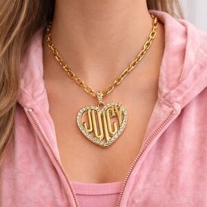 Juicy Couture Gold Rhinestone Heart “JUICY” Necklace – Y2K Glam Pendant